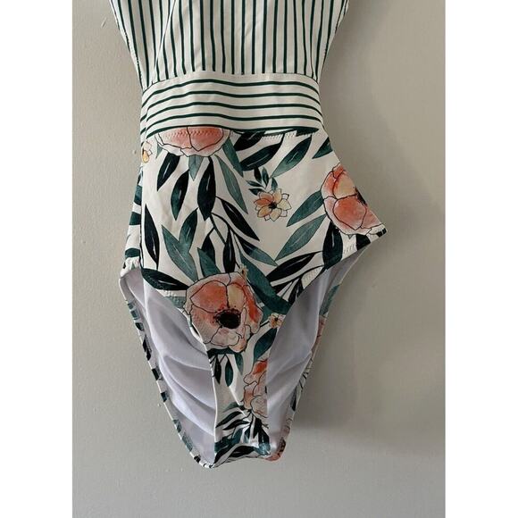 Cupshe Striped Floral island One Piece Swimsuit Cut Out Zip Up Swimwear Women S - Picture 3 of 6